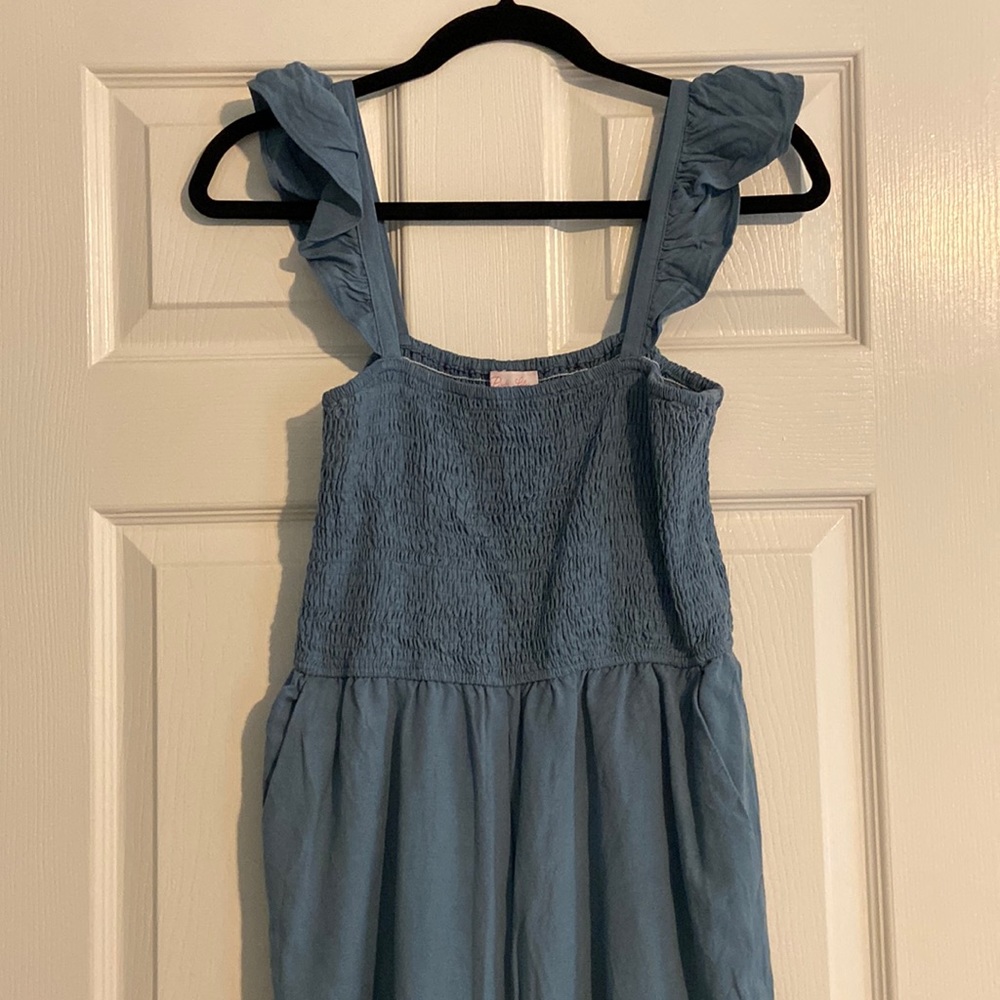 Pink lily smocked ruffle strap jumpsuit